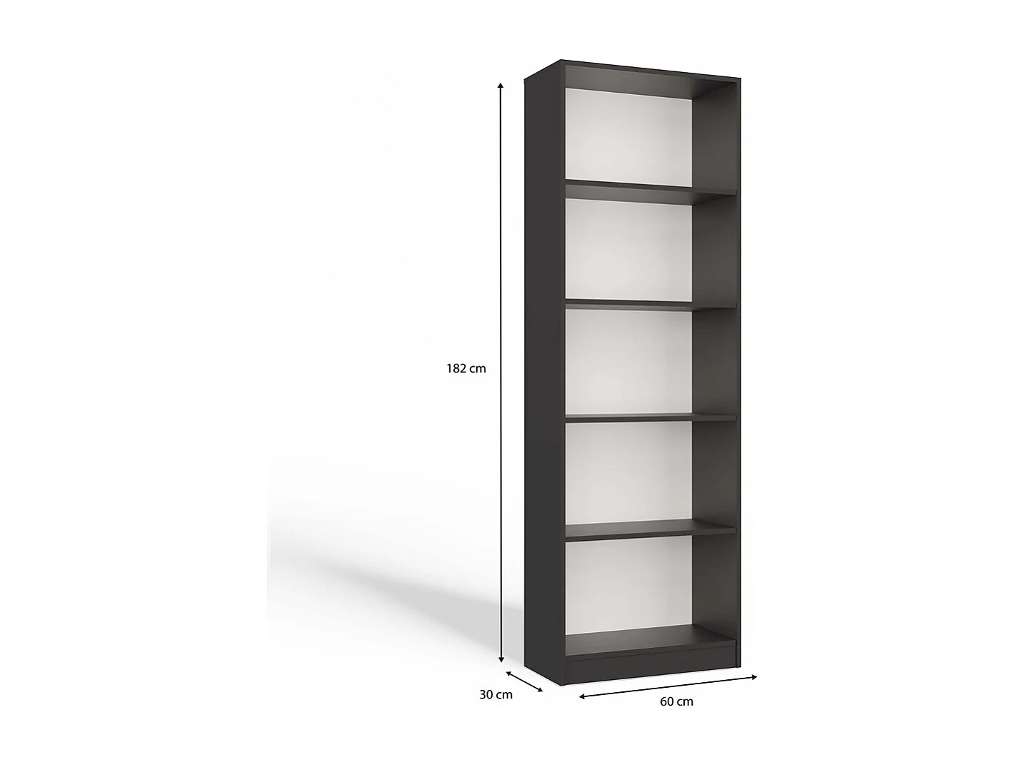 FLORENCE - Librería de 5 estantes - Dimensiones 182 x 60 x 30 cm - Mueble para guardar libros - Gris