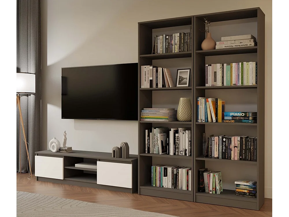 FLORENCE - Librería de 5 estantes - Dimensiones 182 x 60 x 30 cm - Mueble para guardar libros - Gris