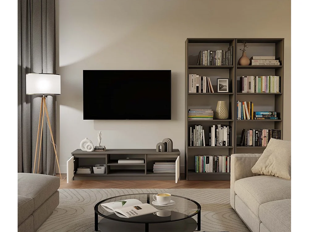 FLORENCE - Librería de 5 estantes - Dimensiones 182 x 60 x 30 cm - Mueble para guardar libros - Gris