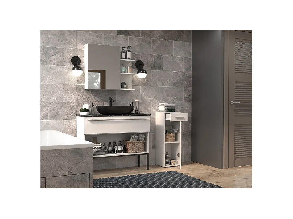 Słupek Łazienkowy Nel V DS | Biały Połysk| 30x30x85 cm |  1 Drzwiczki, 1 Szuflada