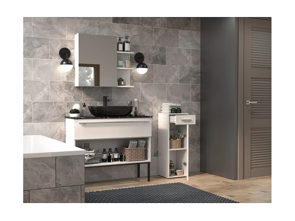 Słupek Łazienkowy Nel V DS | Biały Połysk| 30x30x85 cm |  1 Drzwiczki, 1 Szuflada