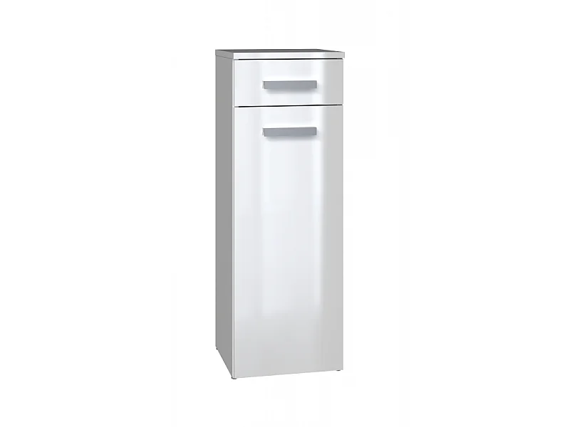 Słupek Łazienkowy Nel V DS | Biały Połysk| 30x30x85 cm |  1 Drzwiczki, 1 Szuflada