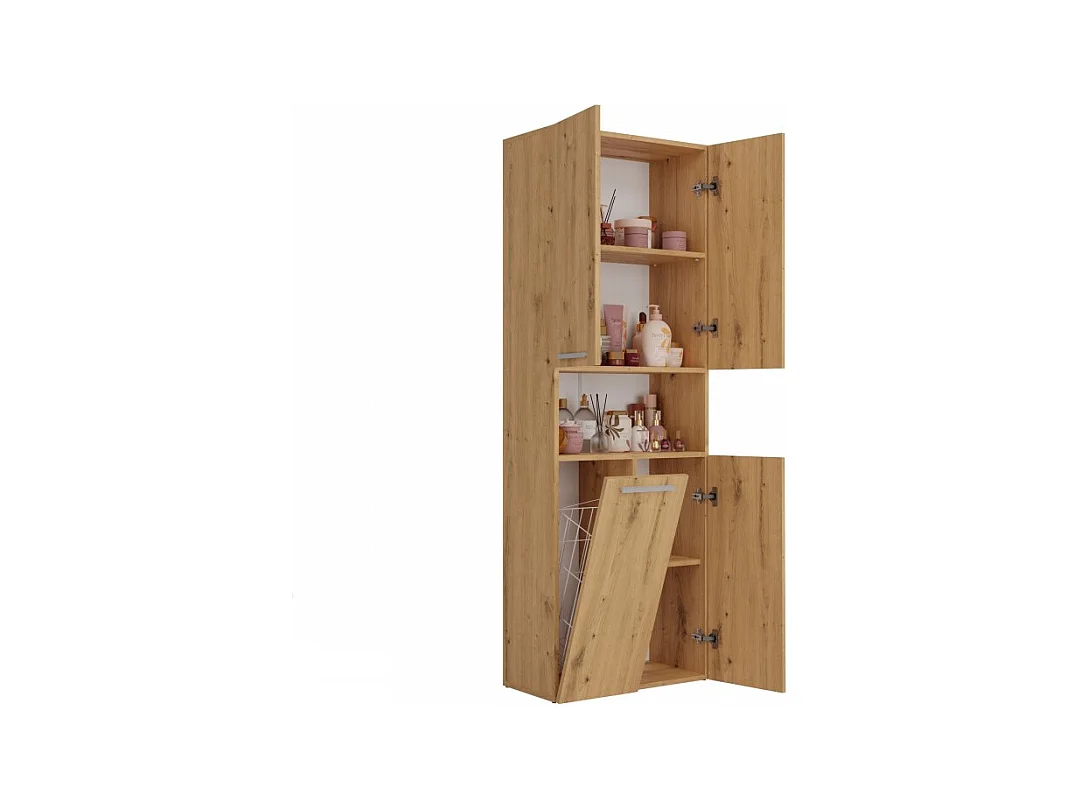 Słupek Łazienkowy Nel 1K DK |  Dąb Artisan | 60x30x174 cm | Regał Z Koszem