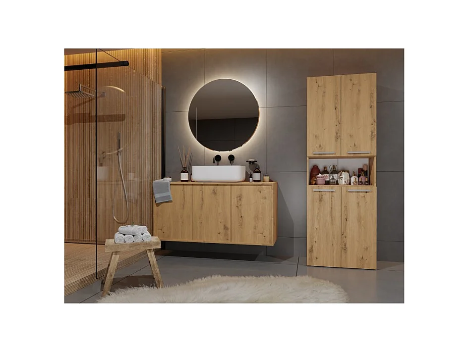 Słupek Łazienkowy Nel 1K DK |  Dąb Artisan | 60x30x174 cm | Regał Z Koszem