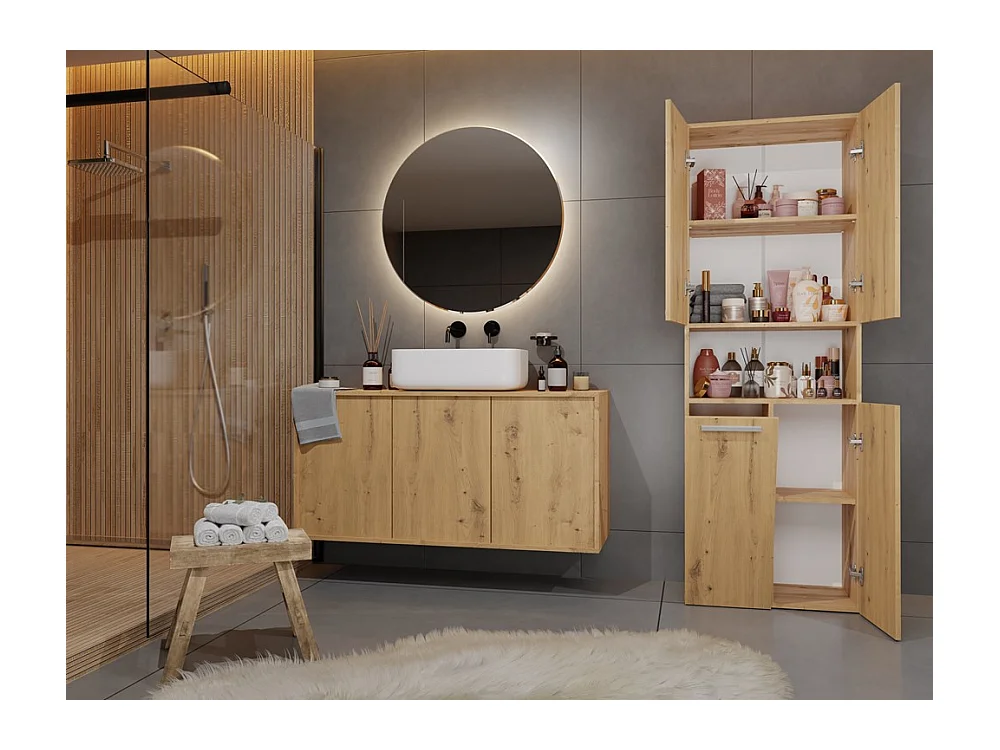 Słupek Łazienkowy Nel 1K DK |  Dąb Artisan | 60x30x174 cm | Regał Z Koszem