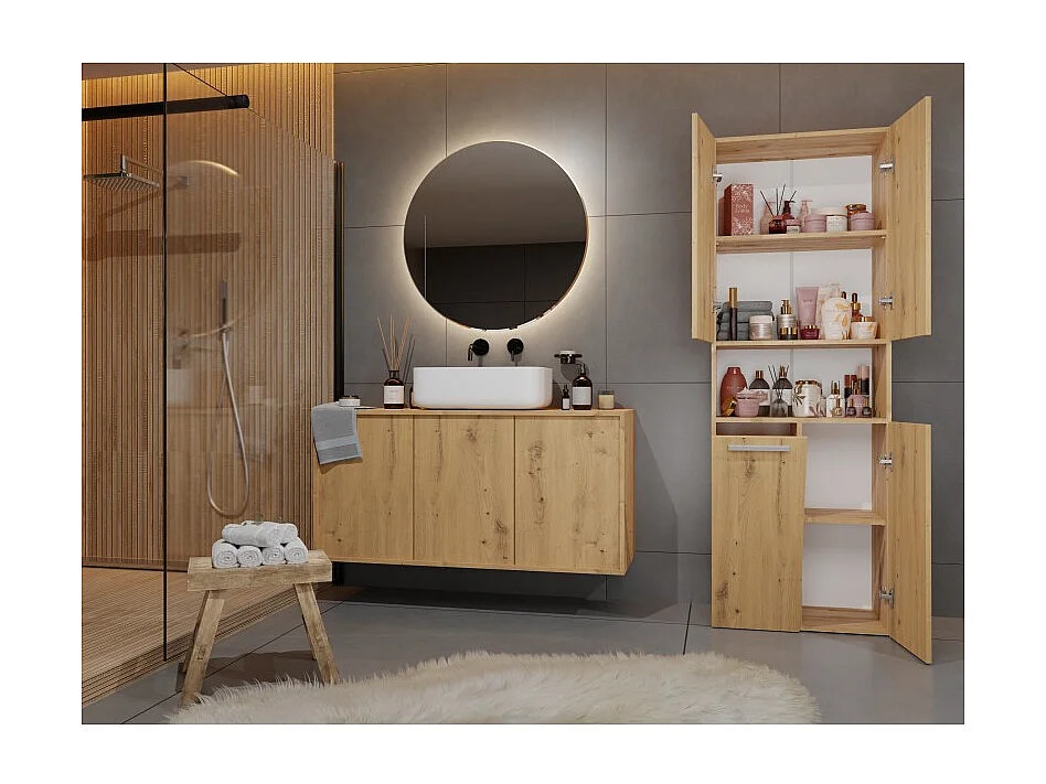 Słupek Łazienkowy Nel 1K DK |  Dąb Artisan | 60x30x174 cm | Regał Z Koszem