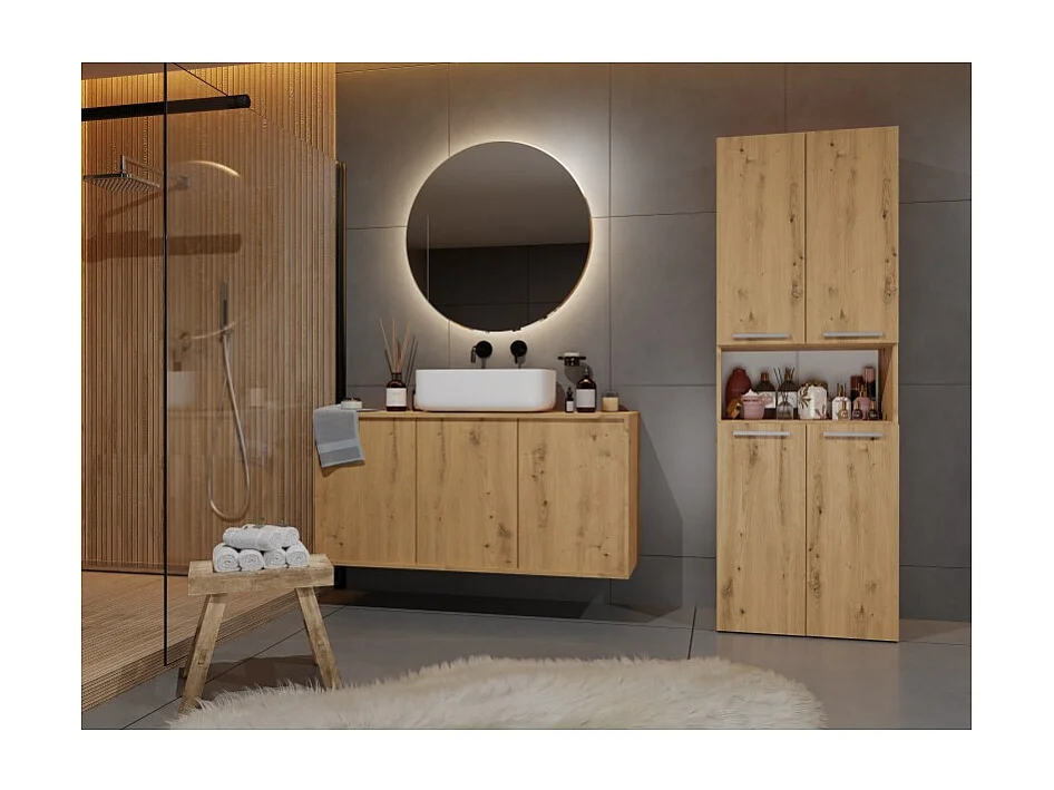 Słupek Łazienkowy Nel III | Dąb Artisan | 31x30x174 cm | Regał Łazienkowy