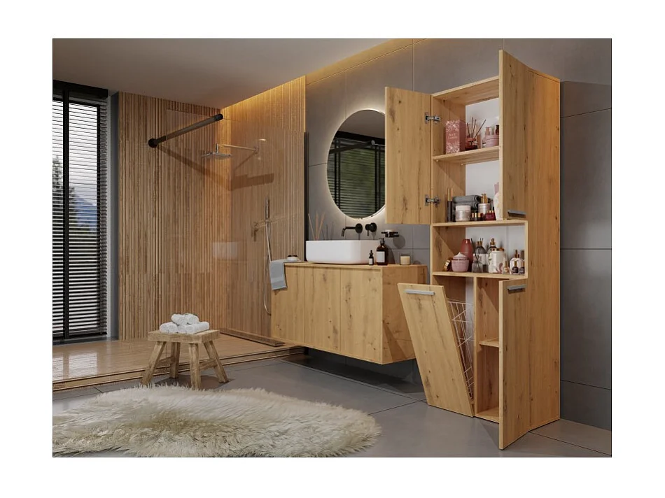 Słupek Łazienkowy Nel III | Dąb Artisan | 31x30x174 cm | Regał Łazienkowy