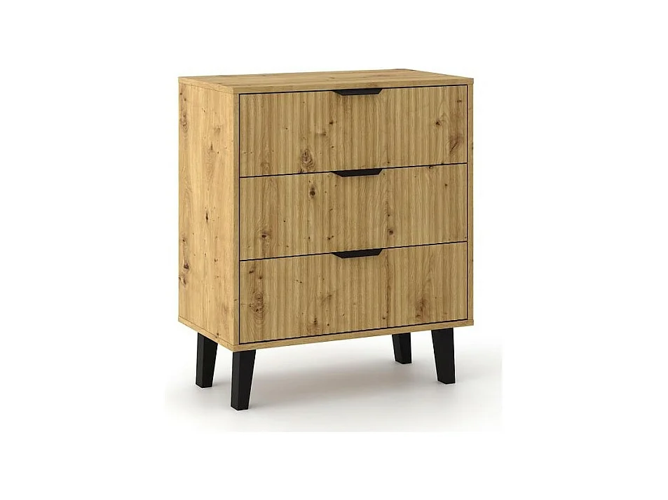 SONIA – Kommode mit 3 Schubladen und gerillten Fronten im skandinavischen Stil – 70 x 39 x 81,5 cm – Aufbewahrungsmöbel – Eiche
