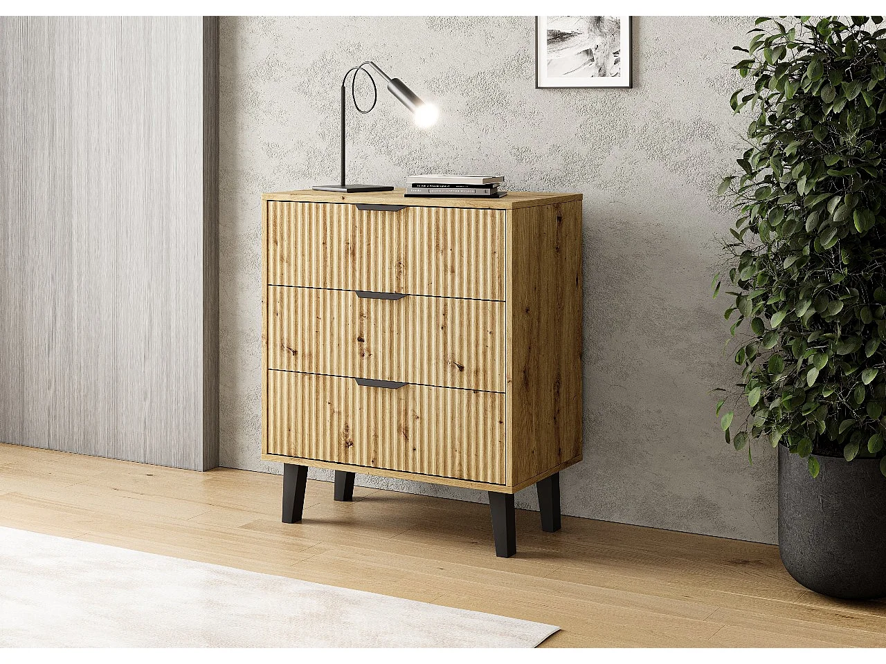 Komoda Scandi 3S Slim | Dąb Artisan  | 70x39x81.5 cm | Nowoczesny Design