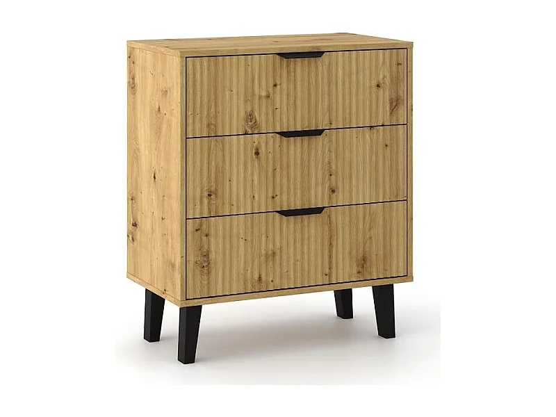 SONIA - Cómoda de 3 cajones con frentes ranurados de estilo escandinavo - 70 x 39 x 81,5 cm - Mueble de almacenamiento - Roble