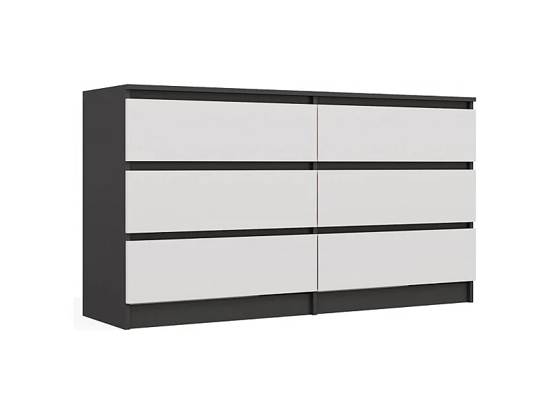 ASTER – Breite Kommode für Schlafzimmer, Wohnzimmer oder Büro – 6 Schubladen – 138x40x75 cm – Anthracite und Weiß