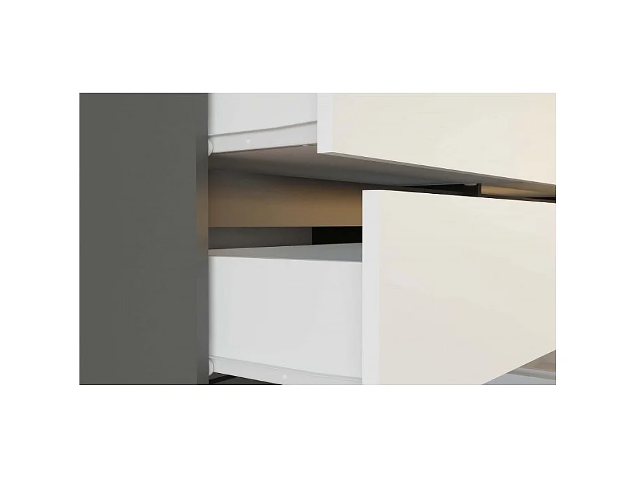 ASTER – Breite Kommode für Schlafzimmer, Wohnzimmer oder Büro – 6 Schubladen – 138x40x75 cm – Anthracite und Weiß