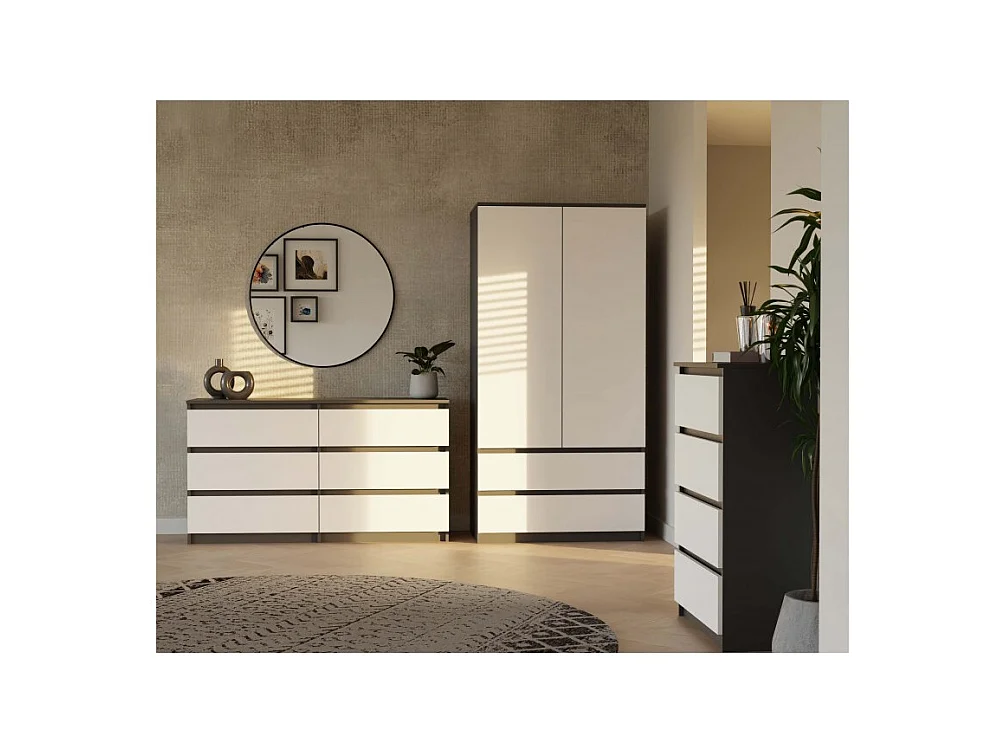 ASTER – Breite Kommode für Schlafzimmer, Wohnzimmer oder Büro – 6 Schubladen – 138x40x75 cm – Anthracite und Weiß