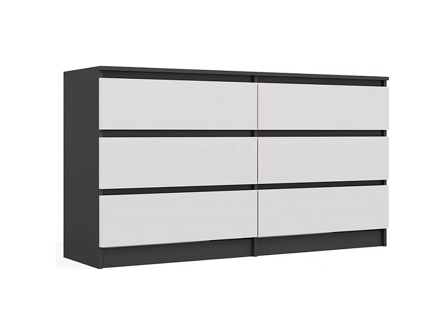 ASTER – Comò largo per camera da letto, soggiorno o ufficio – 6 cassetti – 138x40x75 cm – Antracita e bianco