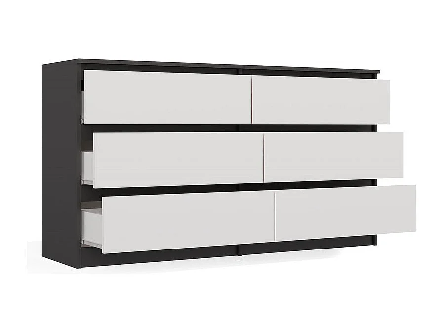 ASTER – Cómoda ancha para dormitorio, salón o oficina – 6 cajones – 138x40x75 cm – Antracita y blanco