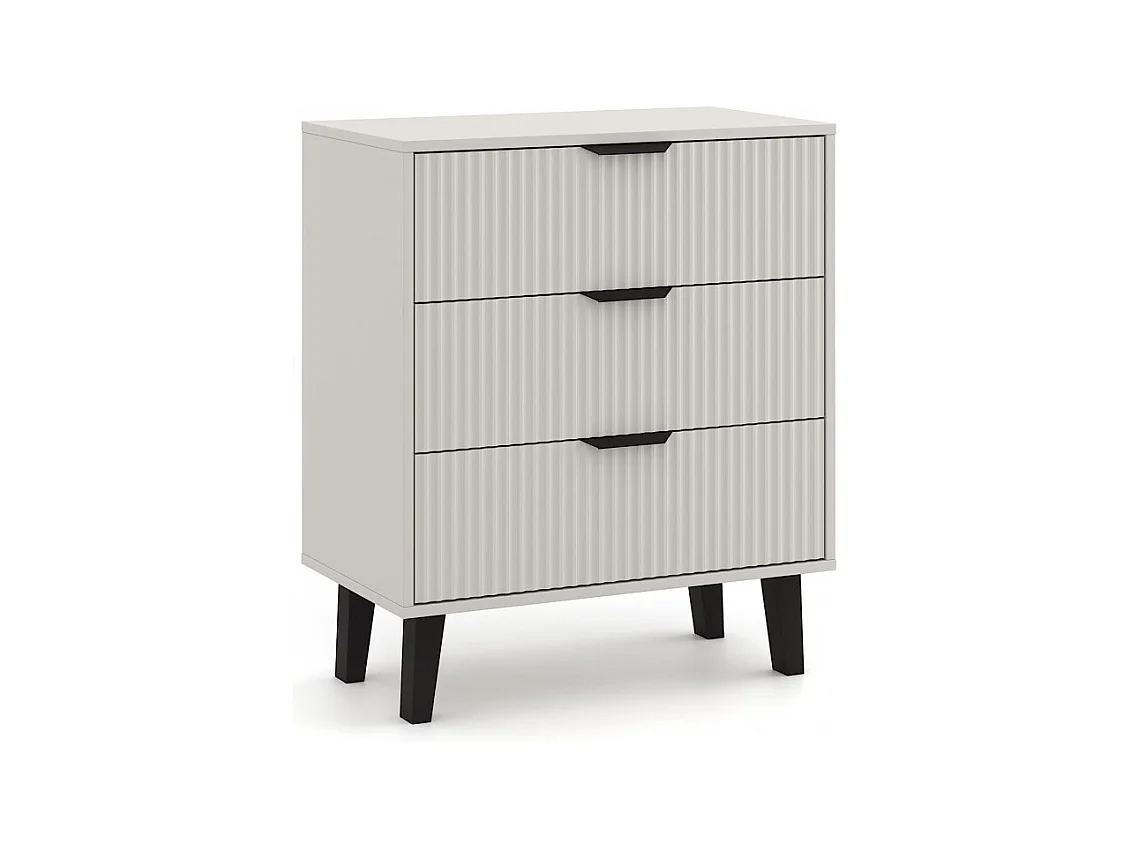 SONIA - Comò a 3 cassetti con frontali scanalati in stile scandinavo - 70x39x81,5 cm - Mobile contenitore - Beige Cachemire