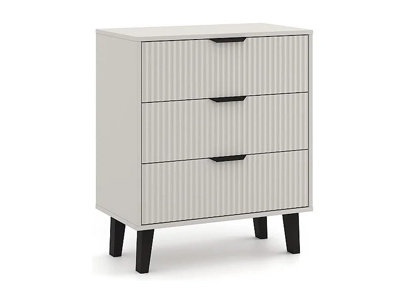 SONIA - Cómoda de 3 cajones con frentes ranurados de estilo escandinavo - 70 x 39 x 81,5 cm - Mueble de almacenamiento - Beige cachemira