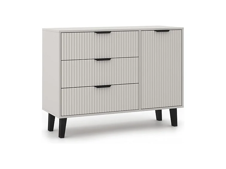 SONIA - Credenza 3 cassetti + 1 anta in stile scandinavo scanalato - 110x39x81,5 cm - Mobile contenitore - Beige cashmere