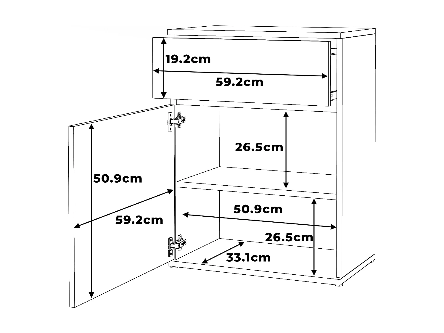 COMMODE BLANCHE AVEC TIROIRS 60CM MODERNE SANS POIGNÉES SALON CHAMBRE