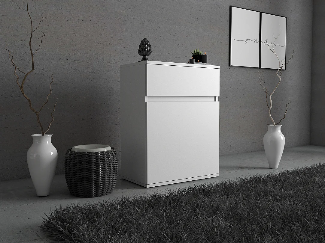 Commode design blanc mat avec tiroir et porte – 60x35x78 cm