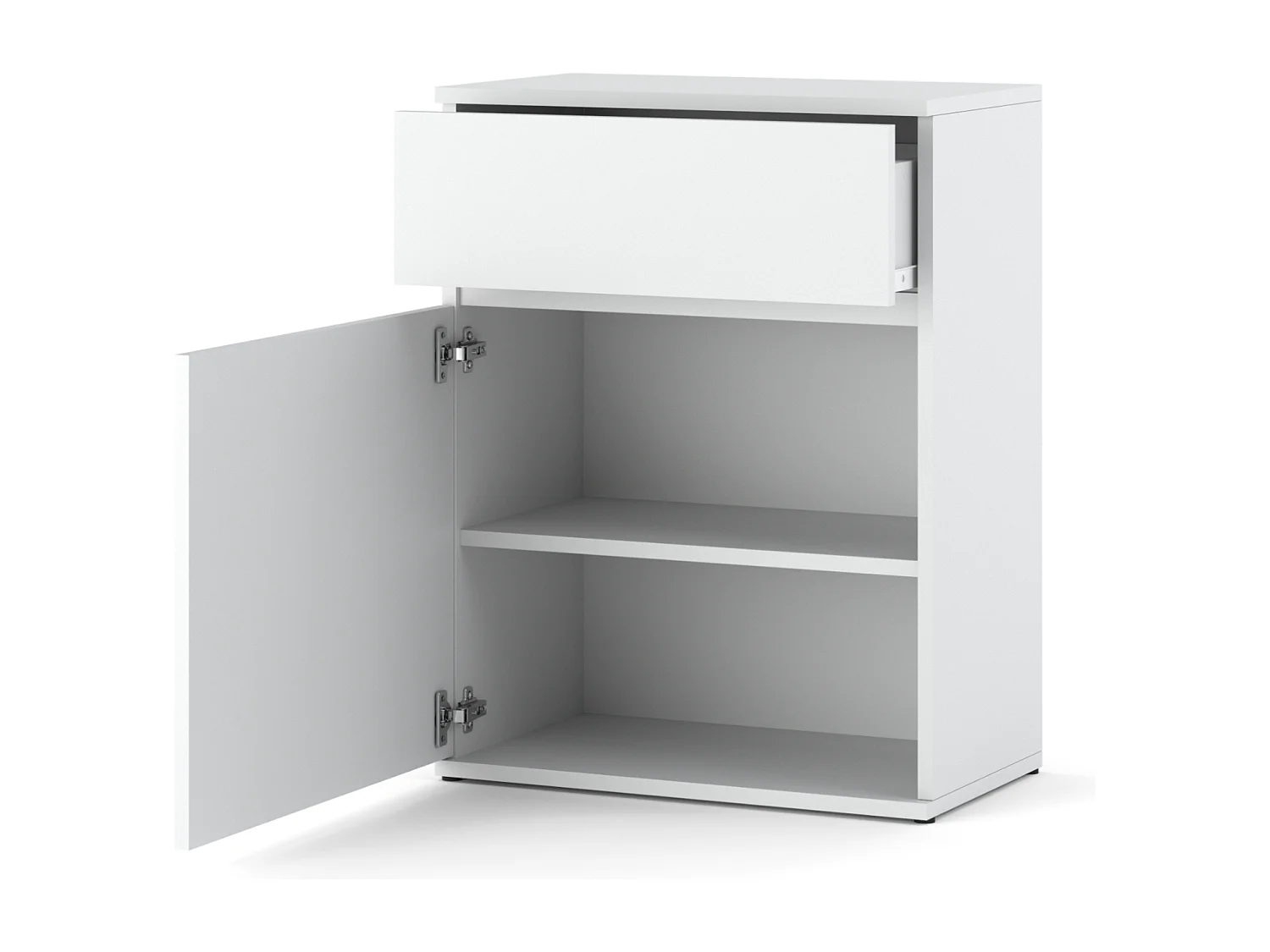 Commode design blanc mat avec tiroir et porte – 60x35x78 cm