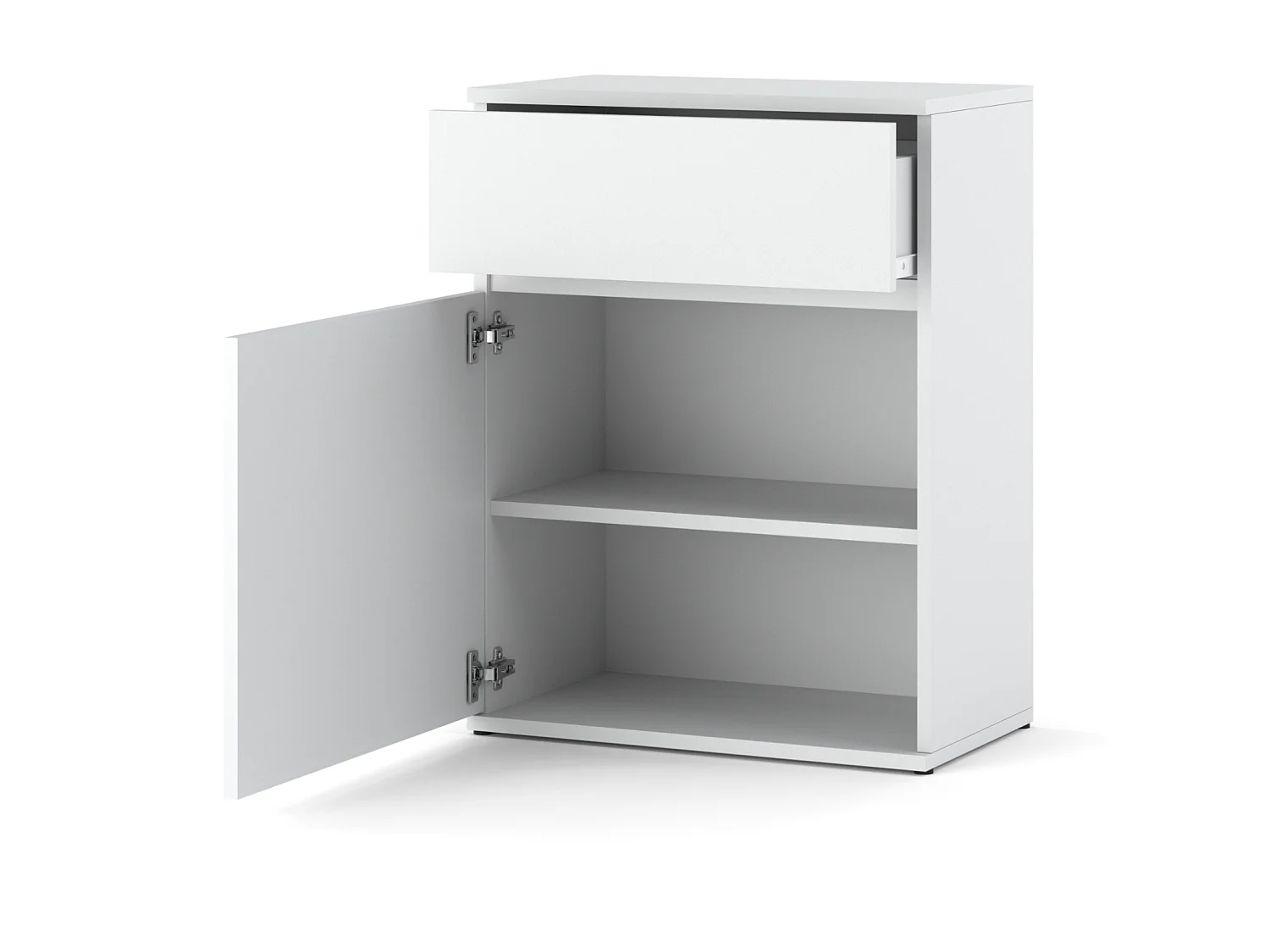 Cómoda moderna branca mate 60x35x78 cm com 1 gaveta e 1 porta com prateleira, estilo loft