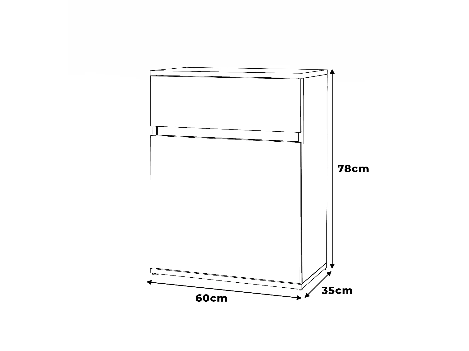 Cómoda moderna branca mate 60x35x78 cm com 1 gaveta e 1 porta com prateleira, estilo loft