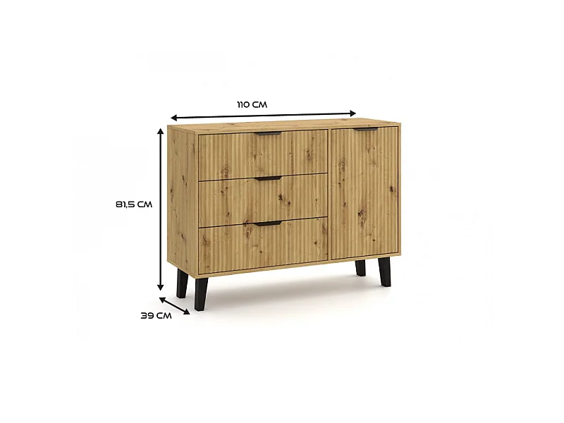 Komoda Scandi 1D3S | Dąb Artisan | 110x39x81,5 cm |  Skandynawski Styl