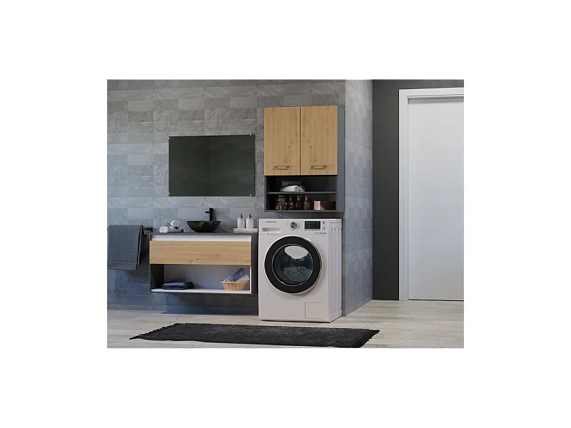 Szafka Pola MINI DK | Antracyt/Dąb Artisan | 64x30x90 cm | Szafka Łazienkowa  Wisząca