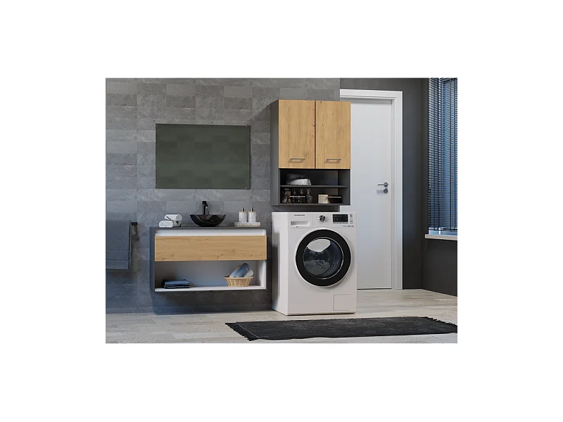 Szafka Pola MINI DK | Antracyt/Dąb Artisan | 64x30x90 cm | Szafka Łazienkowa  Wisząca