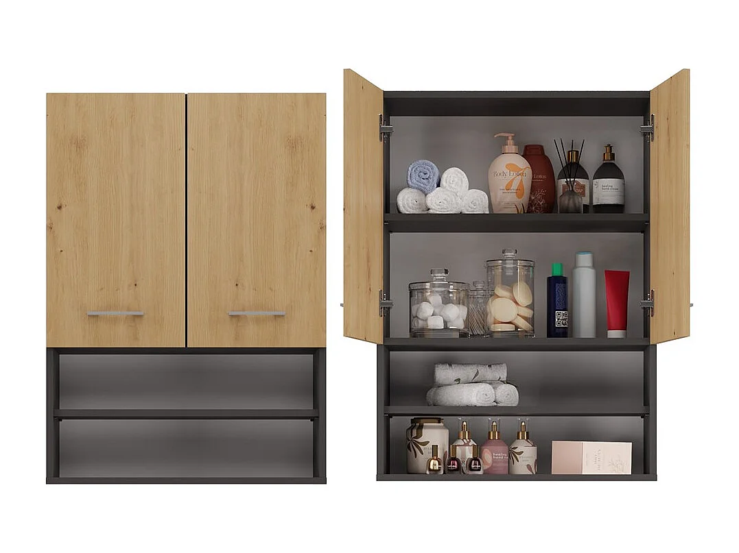 Szafka Pola MINI DK | Antracyt/Dąb Artisan | 64x30x90 cm | Szafka Łazienkowa  Wisząca