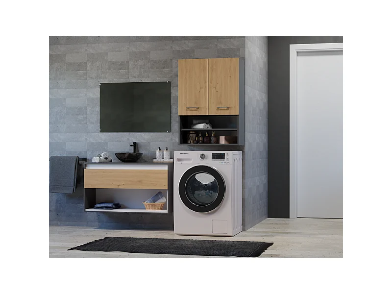 Szafka Pola MINI DK | Antracyt/Dąb Artisan | 64x30x90 cm | Szafka Łazienkowa  Wisząca