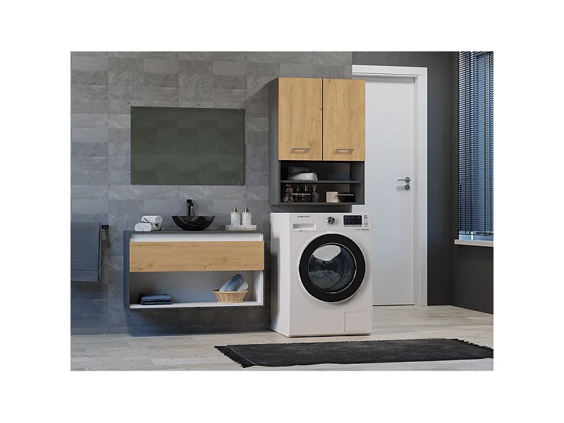 Szafka Pola MINI DK | Antracyt/Dąb Artisan | 64x30x90 cm | Szafka Łazienkowa  Wisząca