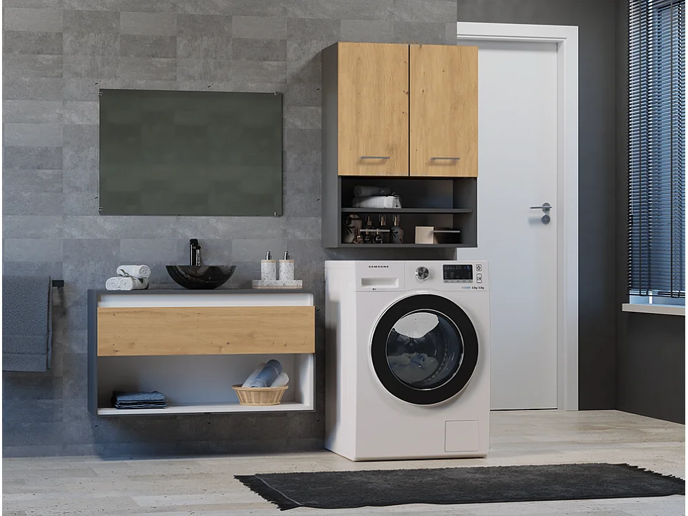 Szafka Pola MINI DK | Antracyt/Dąb Artisan | 64x30x90 cm | Szafka Łazienkowa  Wisząca