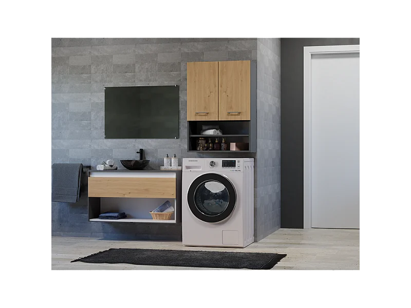 Szafka Pola MINI DK | Antracyt/Dąb Artisan | 64x30x90 cm | Szafka Łazienkowa  Wisząca