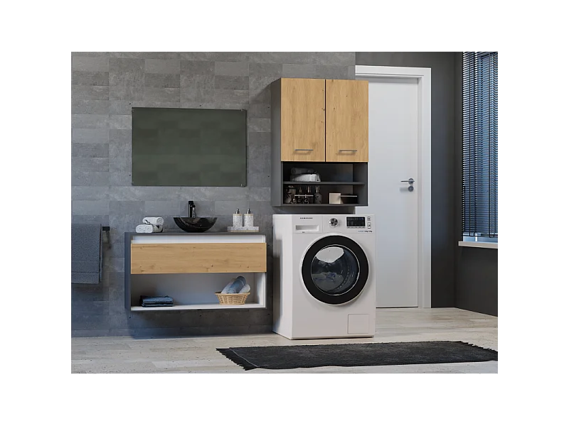 Szafka Pola MINI DK | Antracyt/Dąb Artisan | 64x30x90 cm | Szafka Łazienkowa  Wisząca