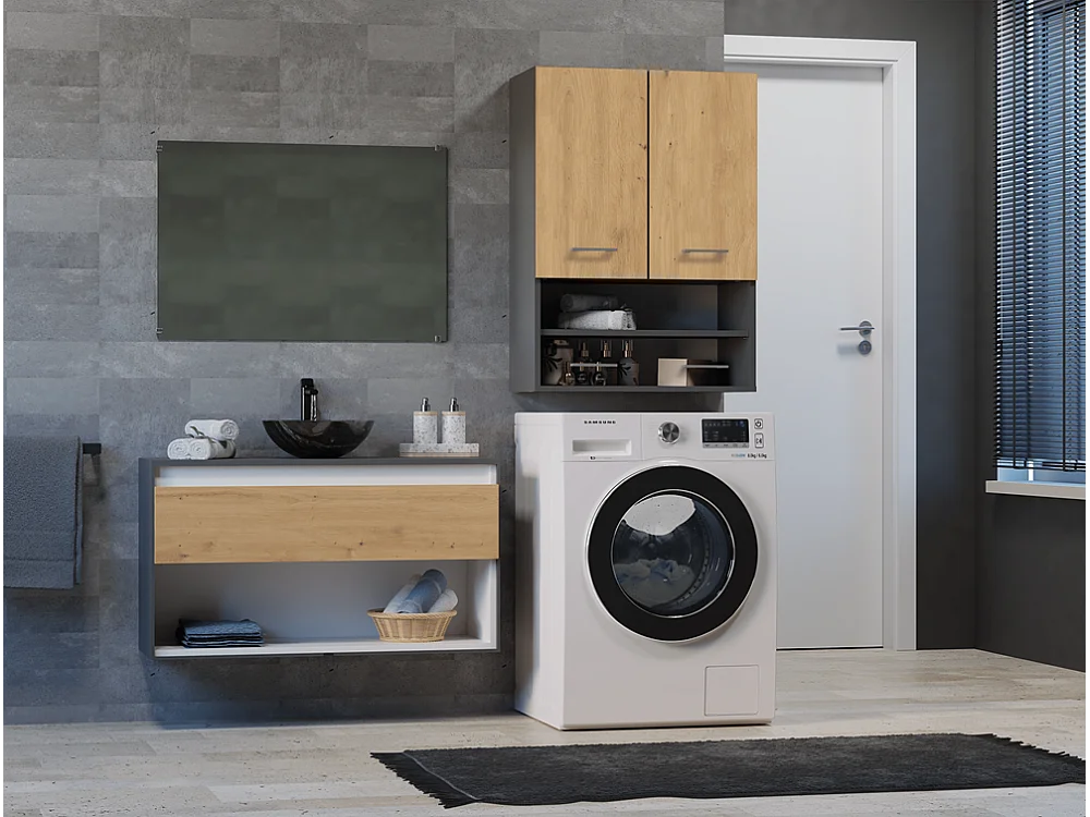 Szafka Pola MINI DK | Antracyt/Dąb Artisan | 64x30x90 cm | Szafka Łazienkowa  Wisząca