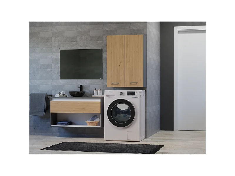 Szafka Pola MINI DD | Antracyt/Dąb Artisan | 64x30x90 cm |  Szafka Łazienkowa Wisząca