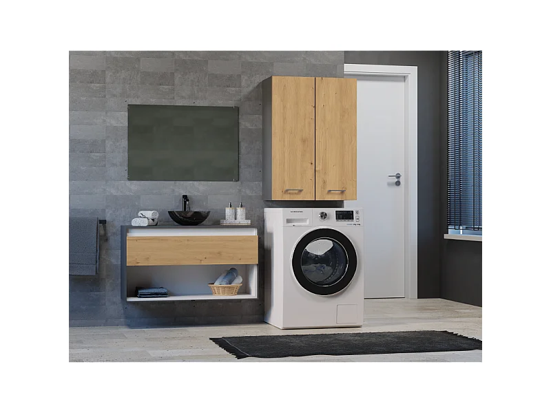 Szafka Pola MINI DD | Antracyt/Dąb Artisan | 64x30x90 cm |  Szafka Łazienkowa Wisząca