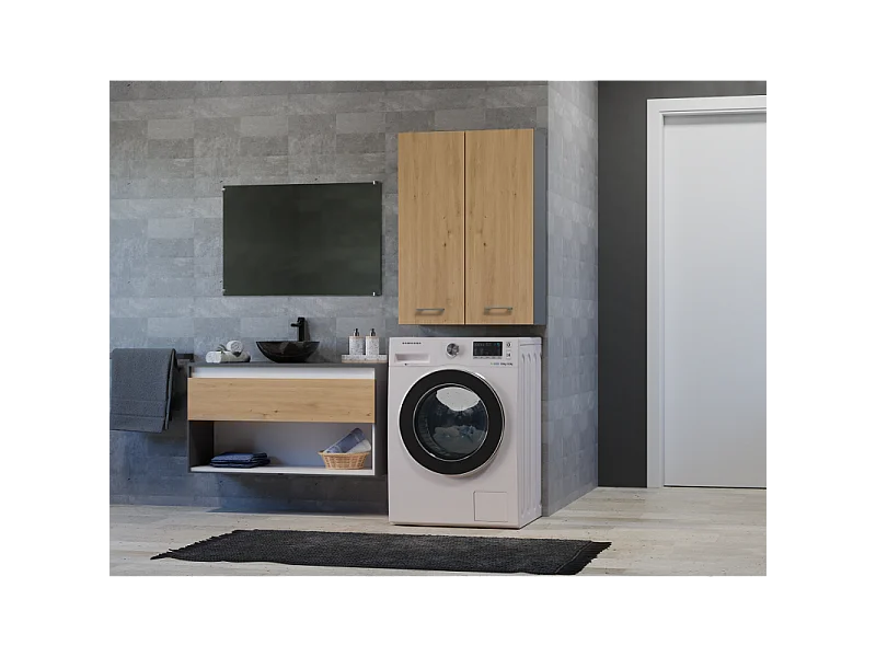 Szafka Pola MINI DD | Antracyt/Dąb Artisan | 64x30x90 cm |  Szafka Łazienkowa Wisząca