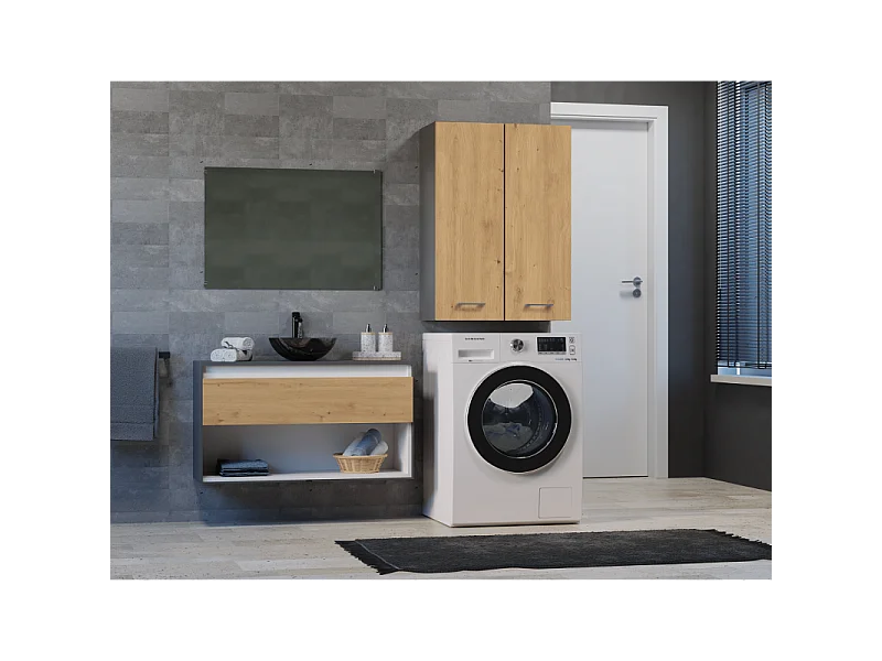 Szafka Pola MINI DD | Antracyt/Dąb Artisan | 64x30x90 cm |  Szafka Łazienkowa Wisząca