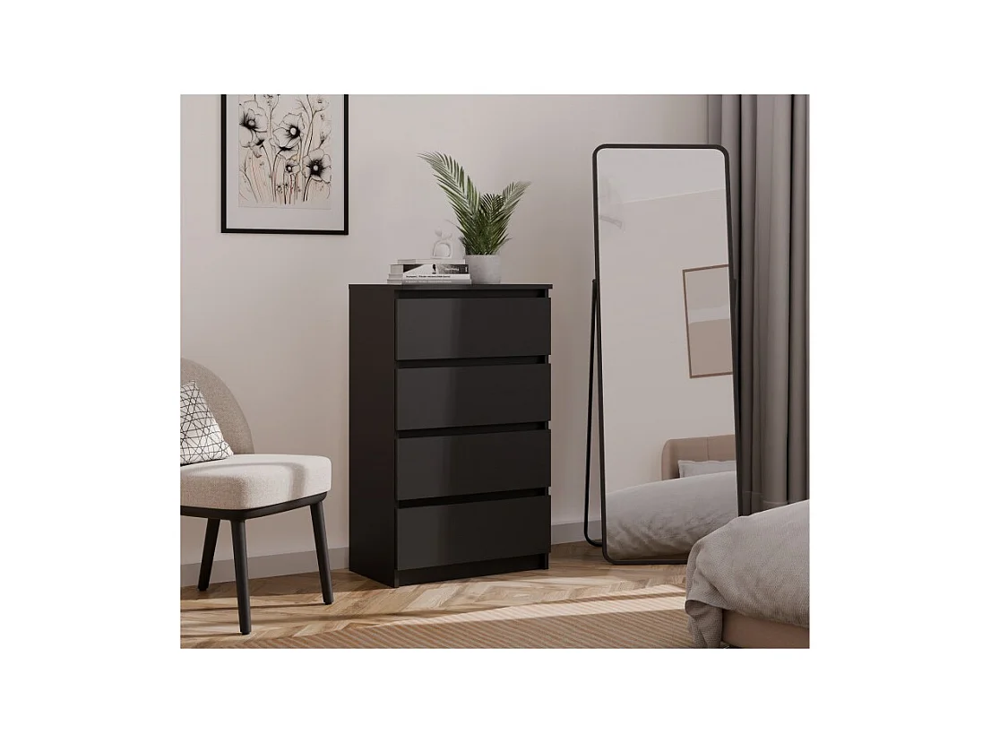 Komoda Malwa M4 | Czarna | 70x40x97 cm | Nowoczesna 4 Szuflady