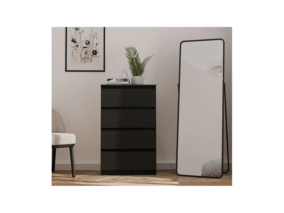 Komoda Malwa M4 | Czarna | 70x40x97 cm | Nowoczesna 4 Szuflady