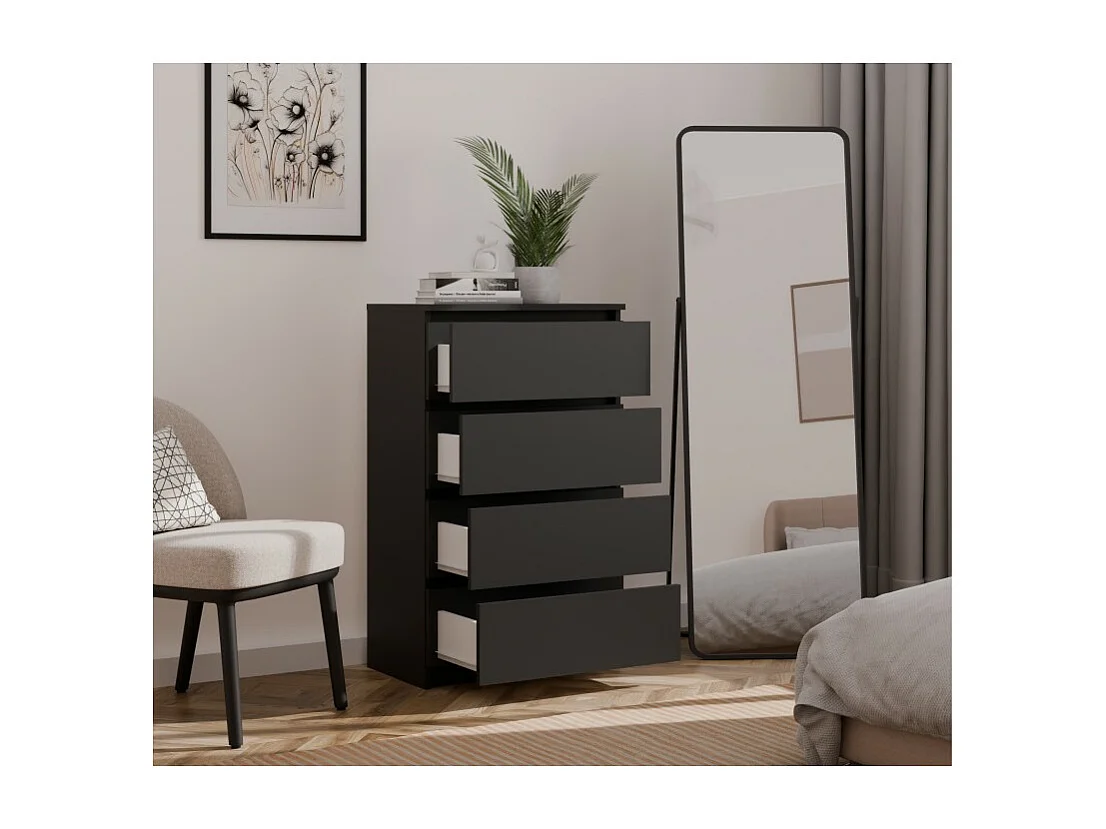 Komoda Malwa M4 | Czarna | 70x40x97 cm | Nowoczesna 4 Szuflady