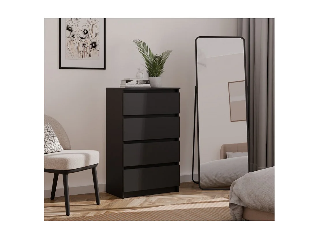 Komoda Malwa M4 | Czarna | 70x40x97 cm | Nowoczesna 4 Szuflady