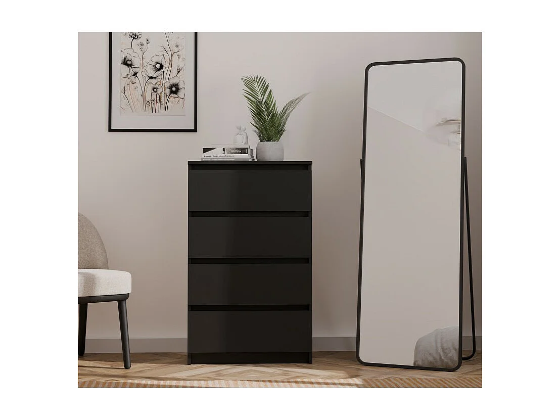 Komoda Malwa M4 | Czarna | 70x40x97 cm | Nowoczesna 4 Szuflady