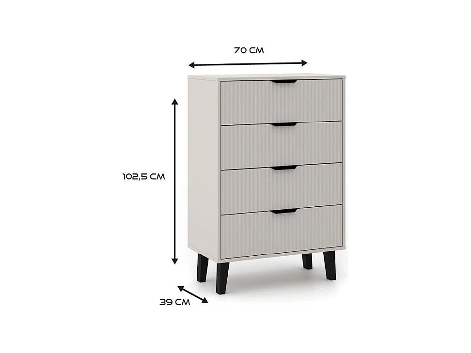 Komoda Scandi 4S Slim | Kaszmir | 70x39x102,5 cm |Ryflowane Fronty