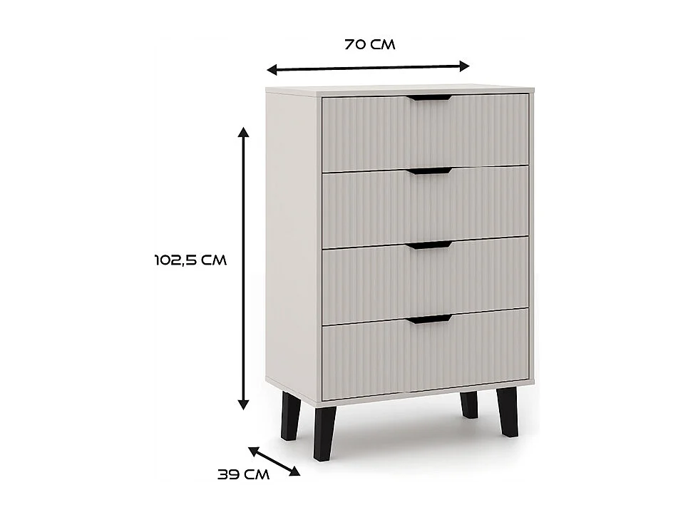 SONIA – Kommode mit 4 Schubladen im skandinavischen Stil – 70 x 39 x 102,5 cm – Aufbewahrungsmöbel – Kaschmirbeige