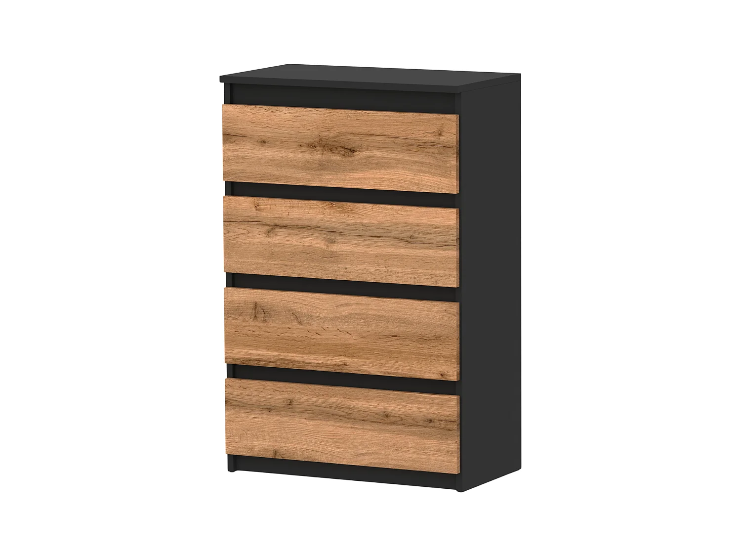 Commode à Tiroirs Noire Chêne Wotan 60 cm Meuble TV Spacieux 4 Tiroirs Style Loft